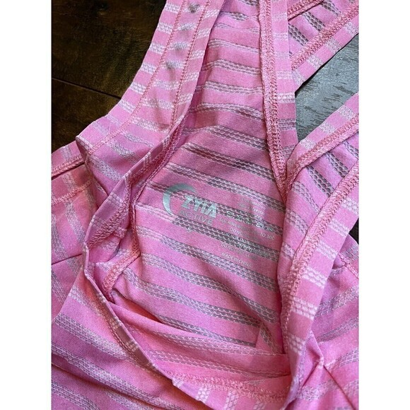 Zyia Active Tank Top Small Nimbus Split Back Cross Open Pink Stripe Workout - Picture 2 of 4